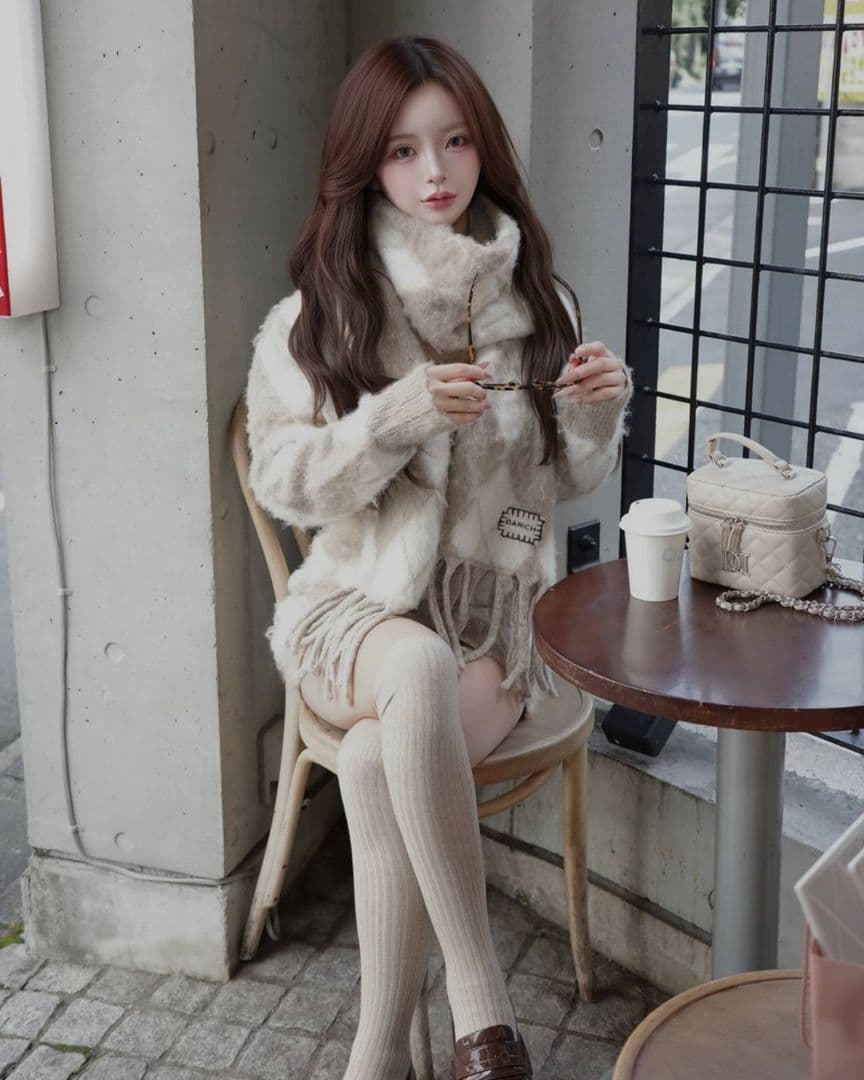 Darich アーガイルニットアンサンブル ベージュ マフラー付き♡