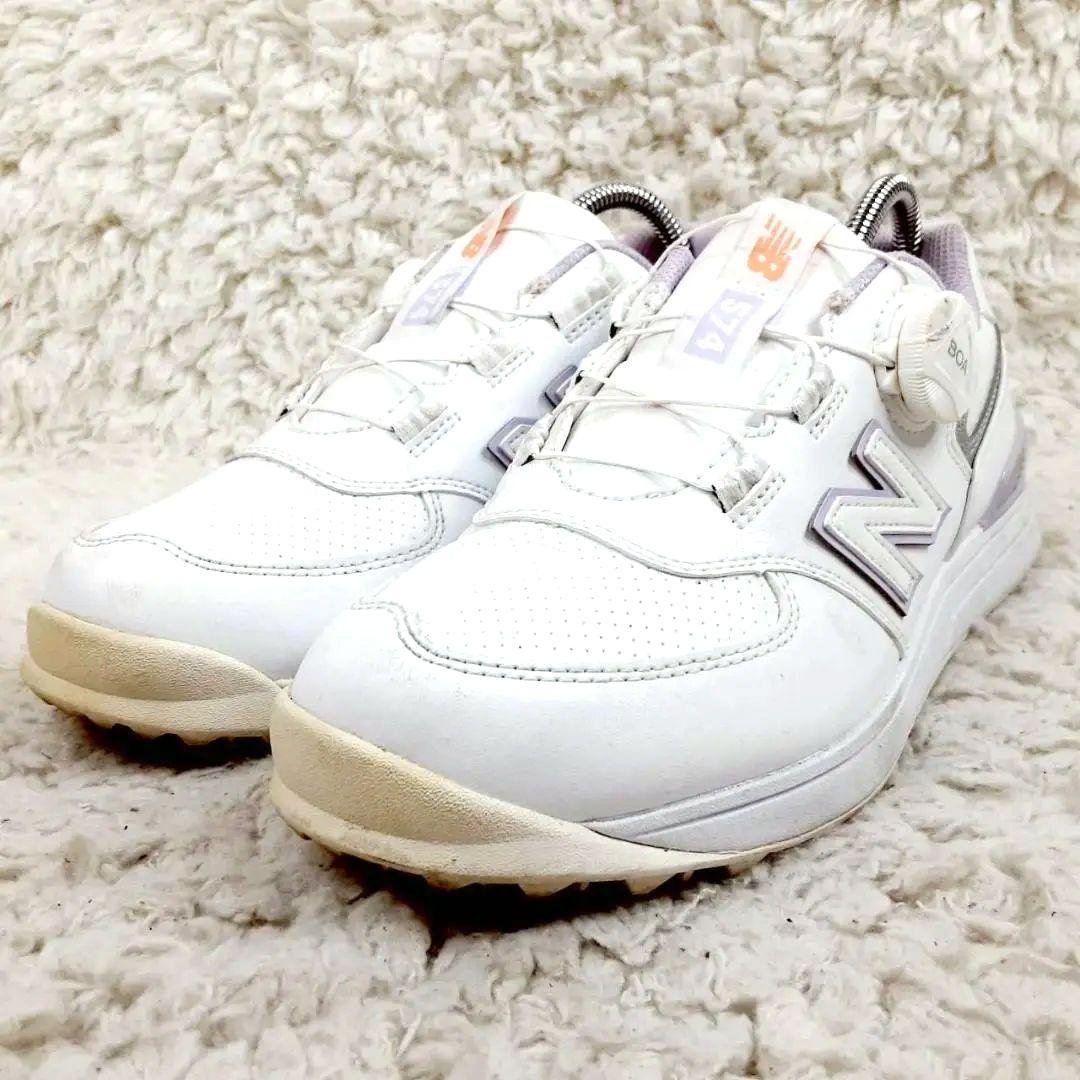 美品 23.5㎝◎new balance 574 スパイクレスゴルフシューズ 白