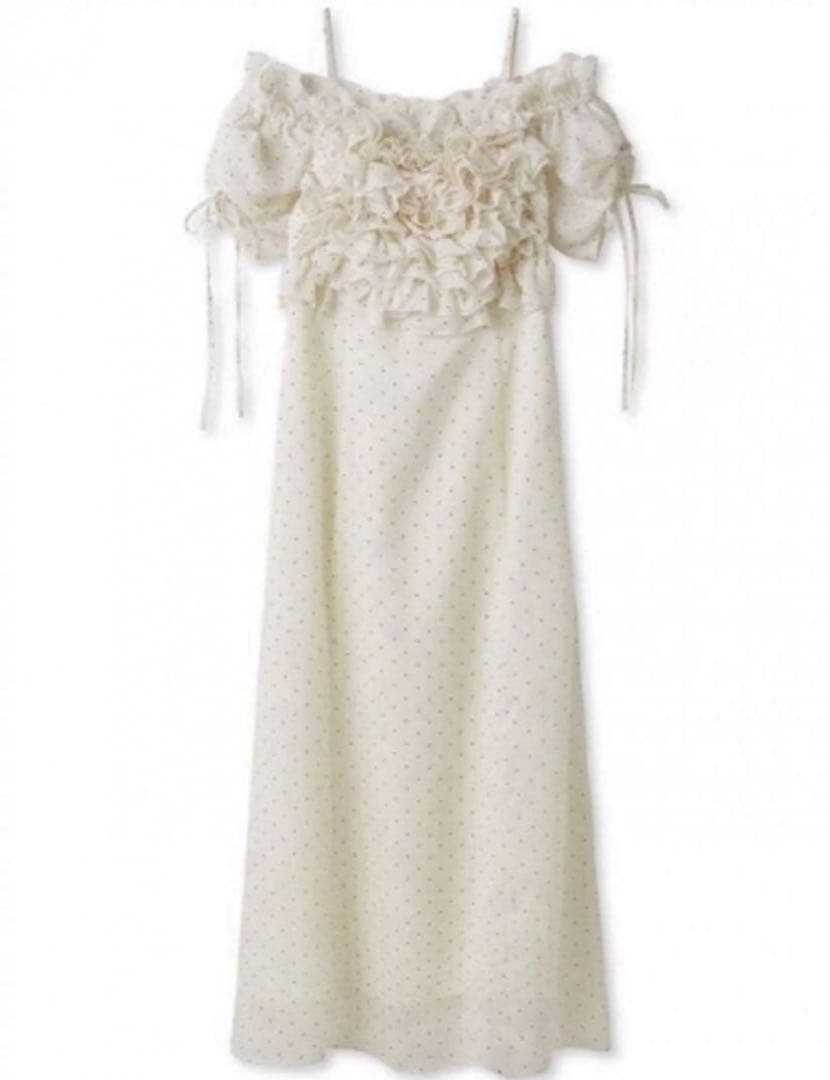 【美品】SNIDEL スナイデル ボリュームラッフルフリルプリントワンピース0