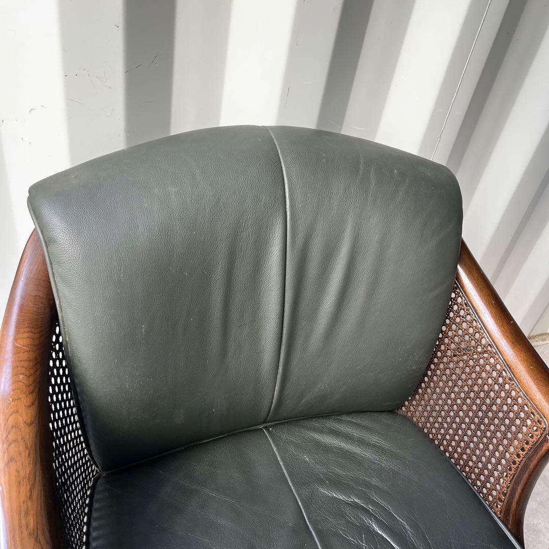 取付無料！カリモク グランドコロニアル 本革ダークグリーン アームチェア