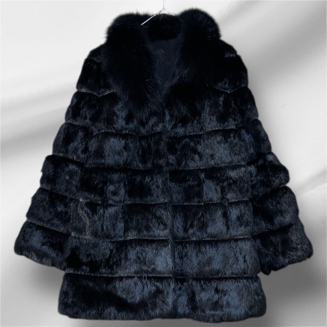 ブラックレッキス ラビットファーコート 女優襟　フォックス　毛皮