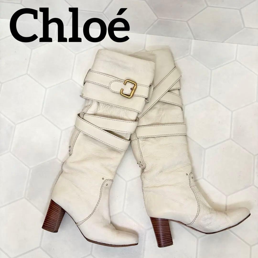 希少◆名作デザイン【Chloe】パディントンライン ロングブーツ 白 23.5