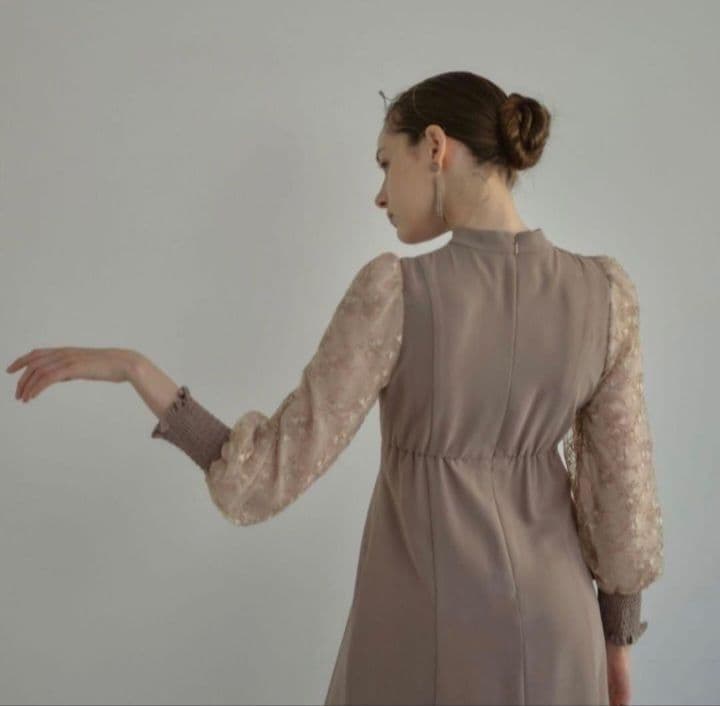 ANDRESD アンドレスド スリーブエンブロイダリードレス ベージュS