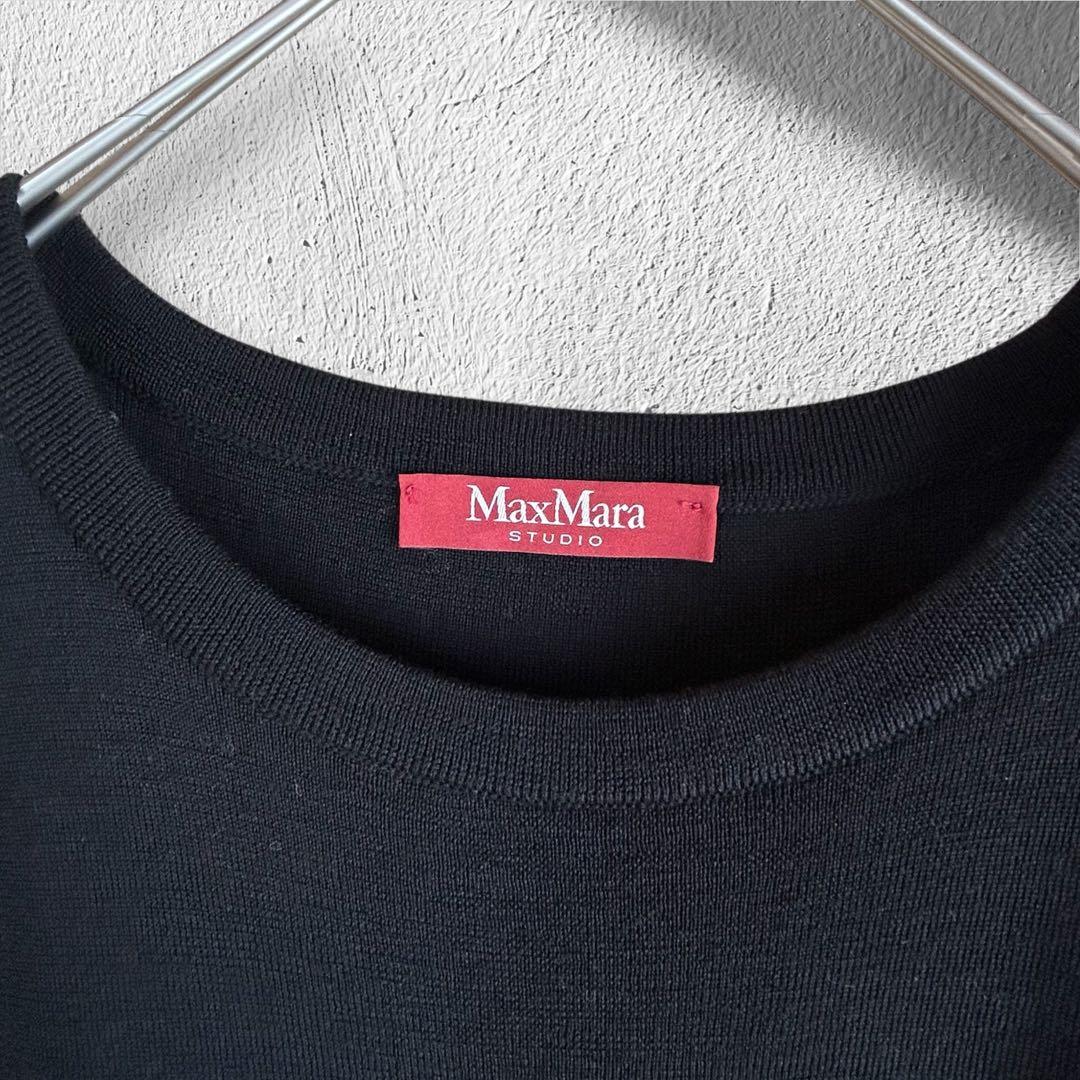 美品【MaxMara STUDIO】ウール100% ニットワンピース 黒 L