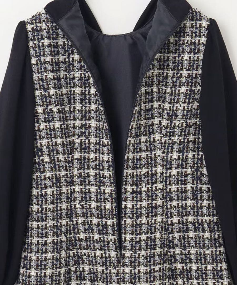 ツイードリボン付きノースリーブワンピース