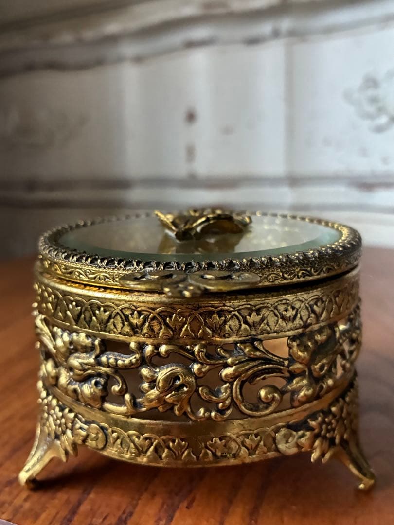 フランス　アンティーク　オルモル　ガラス　ジュエリー　ボックス　真鍮　レア