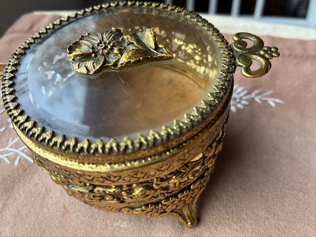 フランス　アンティーク　オルモル　ガラス　ジュエリー　ボックス　真鍮　レア
