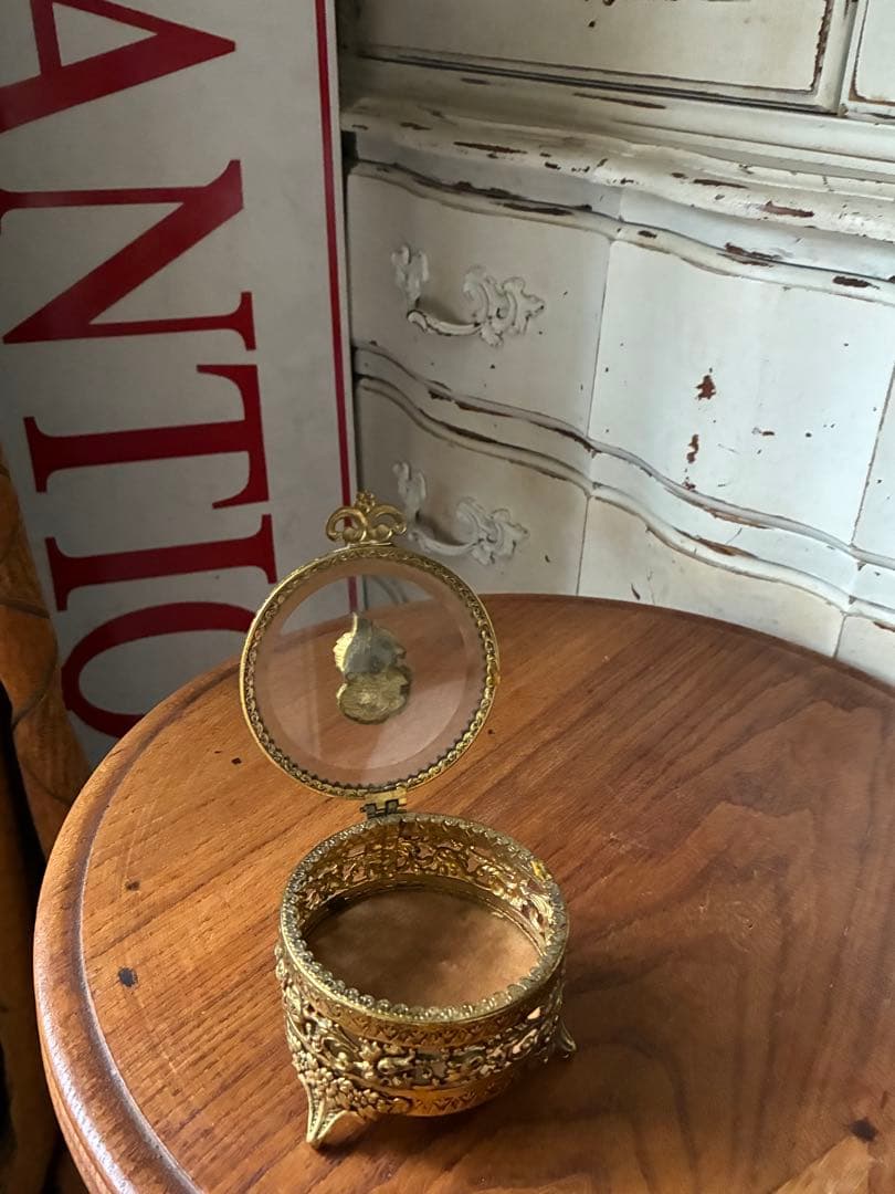 フランス　アンティーク　オルモル　ガラス　ジュエリー　ボックス　真鍮　レア