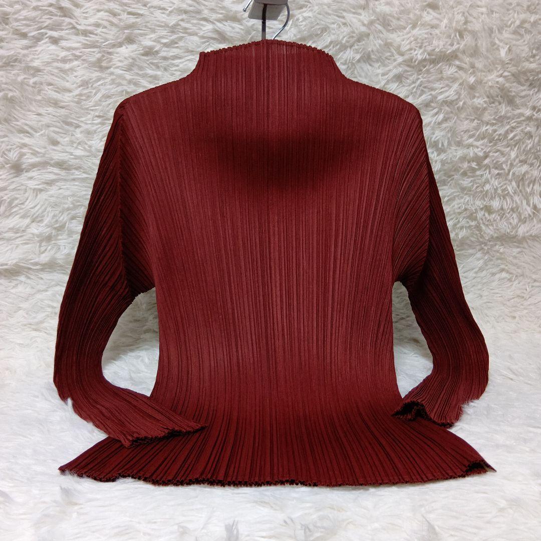 プリーツプリーズ　イッセイミヤケバーガンディ 赤茶色プリーツ 長袖 トップスМ