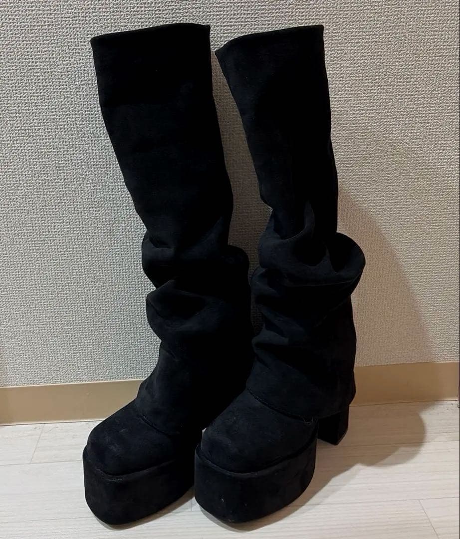 ルーズフレアカバーフィットブーツ emoda ブラック Mサイズ