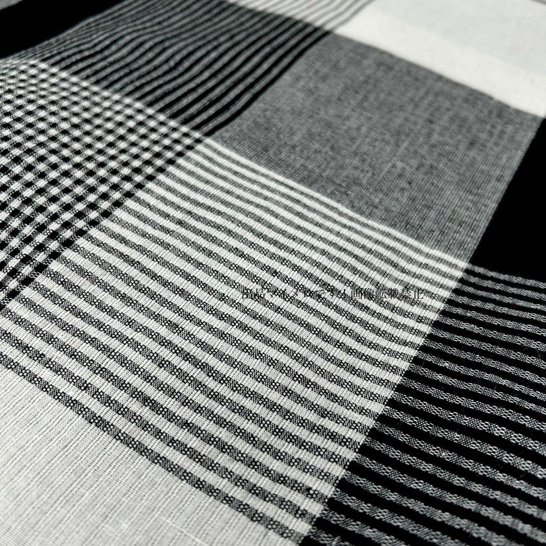 浴衣　綿麻　先染め ブロックチェック 黒　グレー　格子 2点　0531⑫