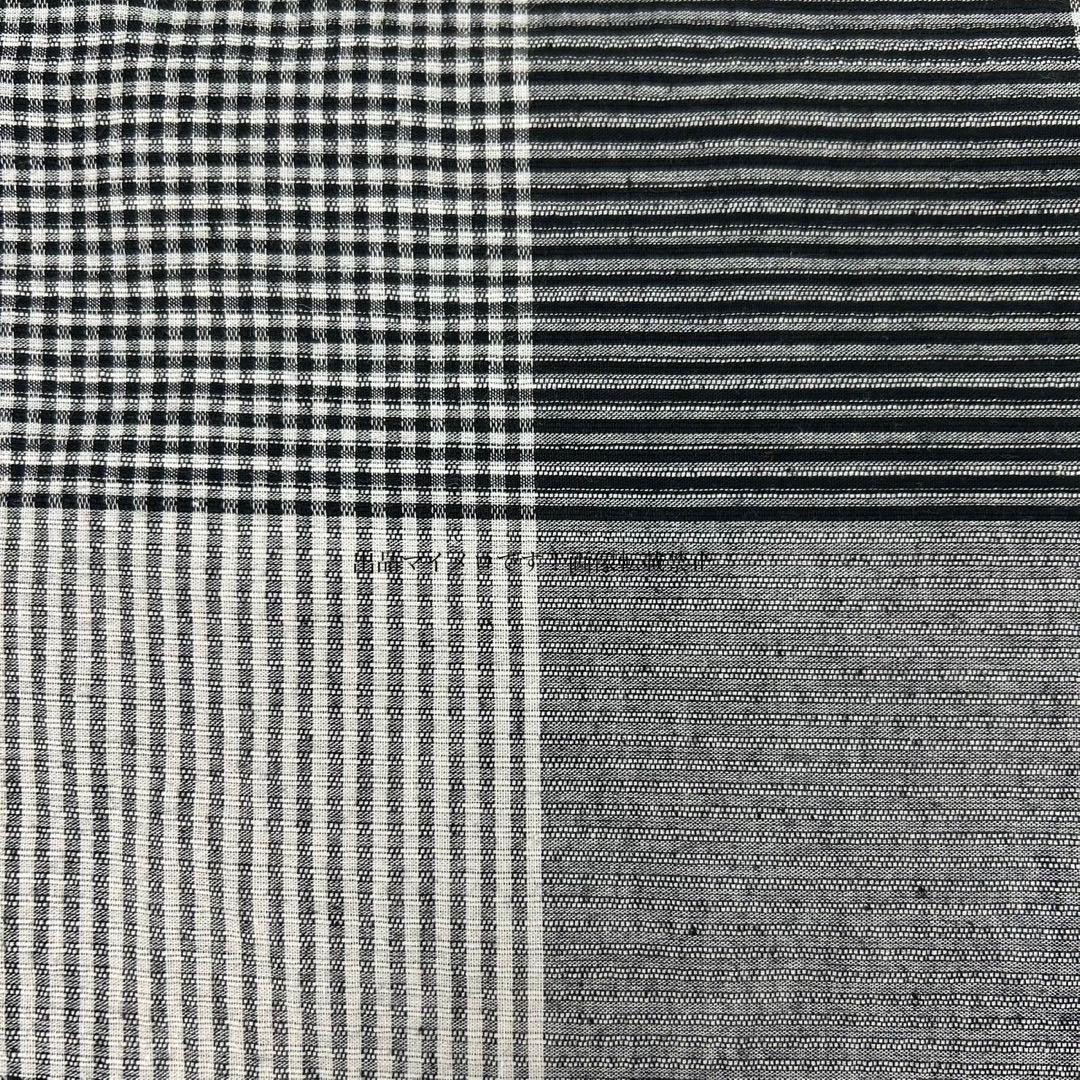 浴衣　綿麻　先染め ブロックチェック 黒　グレー　格子 2点　0531⑫