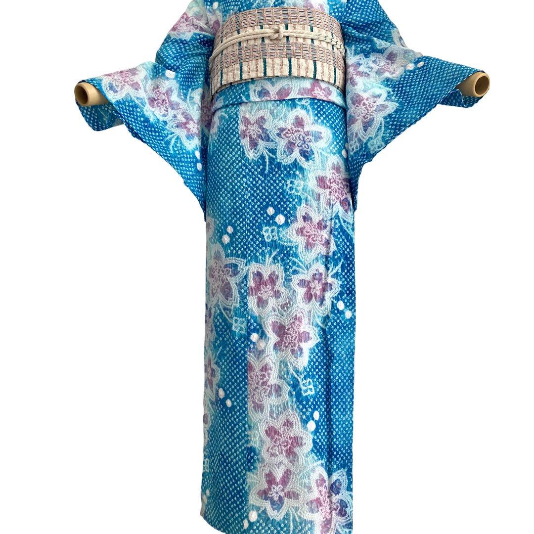 爽やかブルー　身丈153 有松絞り　絞り染め　絞り浴衣　総絞り　浴衣　NO6