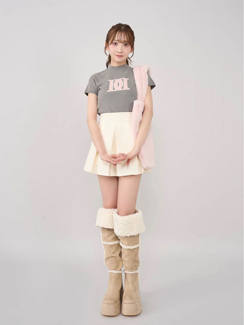 ダーリッチ フェイクムートンニーハイブーツ L アイボリー