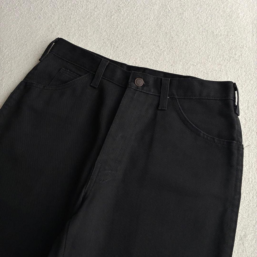 90s DICKIES コットンポリ スラックスパンツ ブラック W31 古着