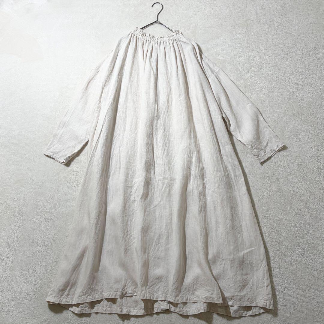 ネストローブ　リネンシャーリングネックワンピース　フリル　2way ロング　麻
