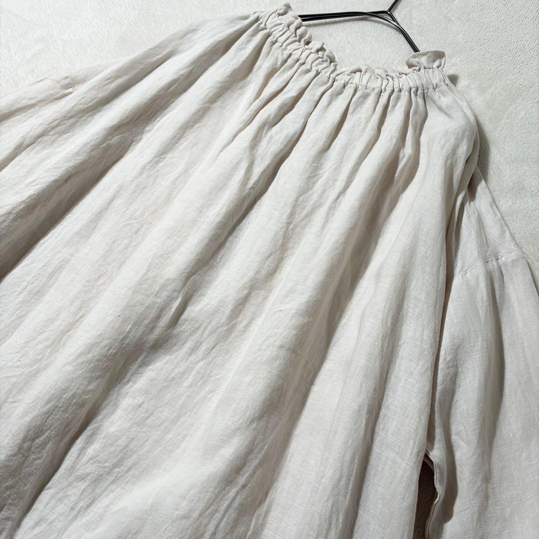 ネストローブ　リネンシャーリングネックワンピース　フリル　2way ロング　麻