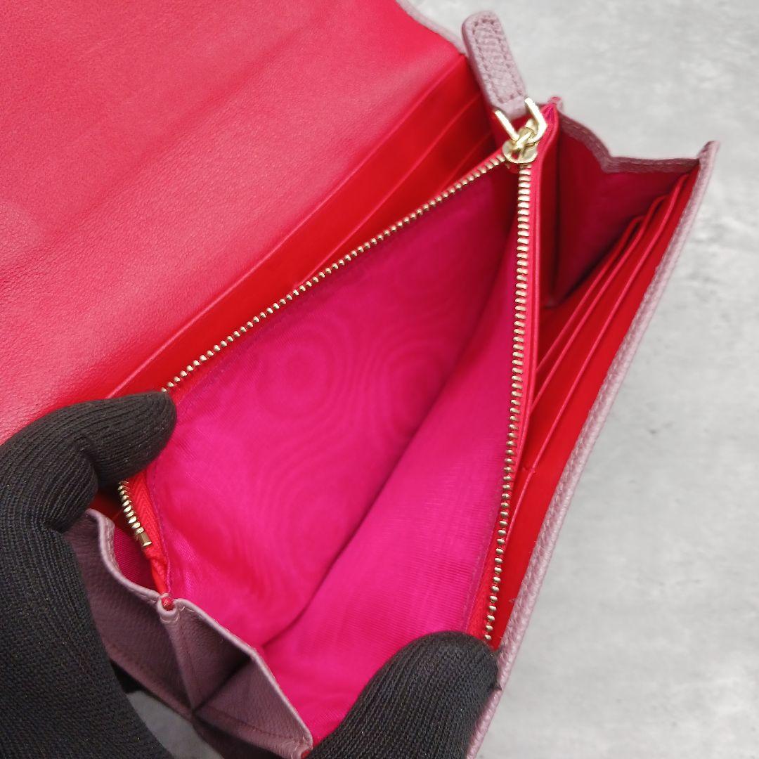 美品✨ ブルガリ レディース ロゴクリップ レザー 長財布 ダスティー ピンク