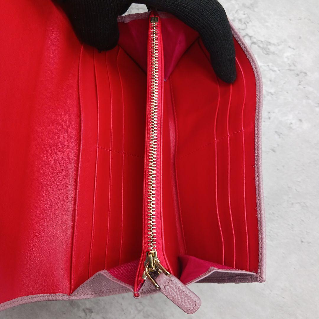 美品✨ ブルガリ レディース ロゴクリップ レザー 長財布 ダスティー ピンク