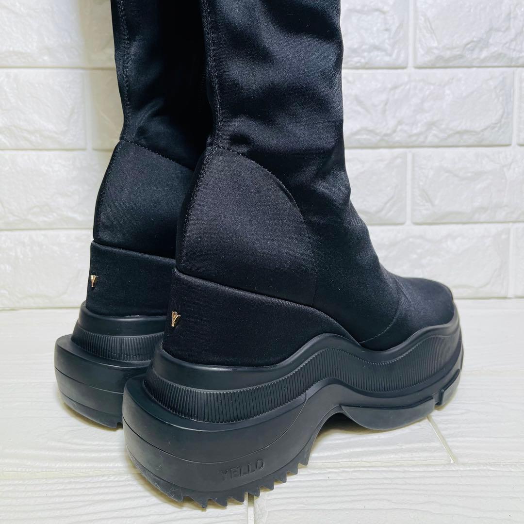 【極美品】YELLO 厚底ストレッチニーハイ ブーツS黒サイドジップ Y2K