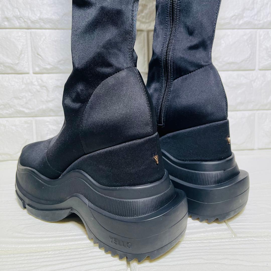 【極美品】YELLO 厚底ストレッチニーハイ ブーツS黒サイドジップ Y2K