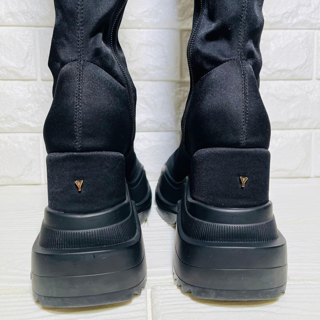 【極美品】YELLO 厚底ストレッチニーハイ ブーツS黒サイドジップ Y2K