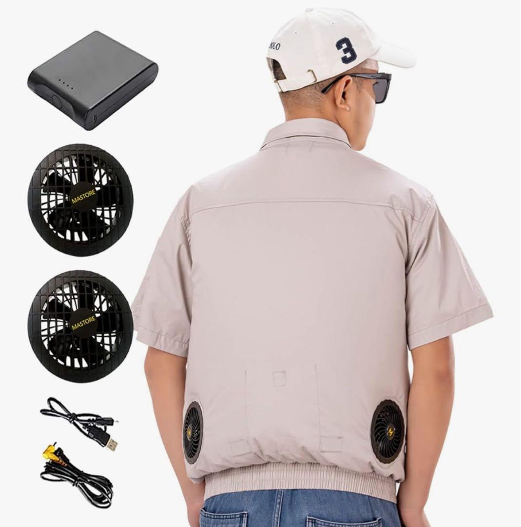 フルセット【ファンバッテリー付 グレー2色 4XL 半袖 綿】空調服 空調作業服
