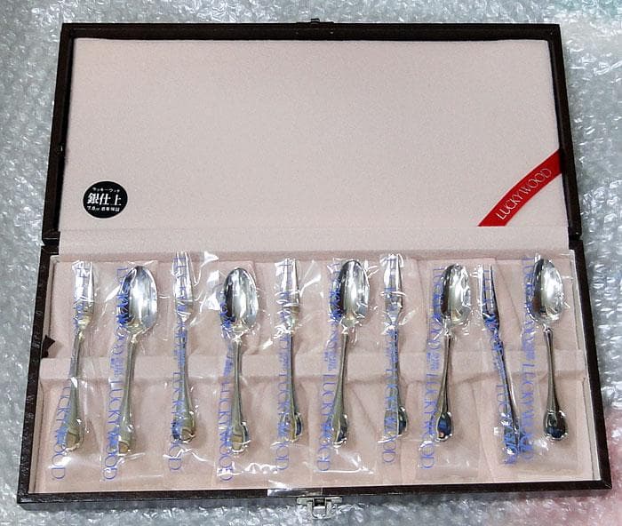 未使用　ラッキーウッド シルバーレーク　銀仕様　スプーン＆フォークセット　美品