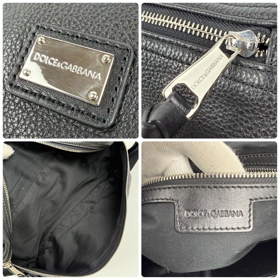 【A4可/美品】ドルチェ&ガッバーナ ロゴプレート ショルダーバッグ シボ革 黒