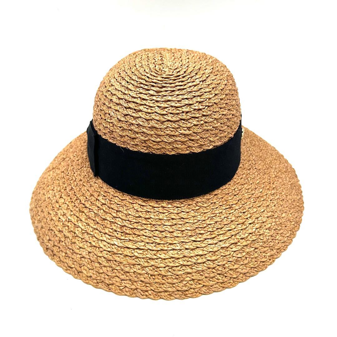 極美品 ヘレンカミンスキー 麦わら帽子 リボン ラフィア 100%