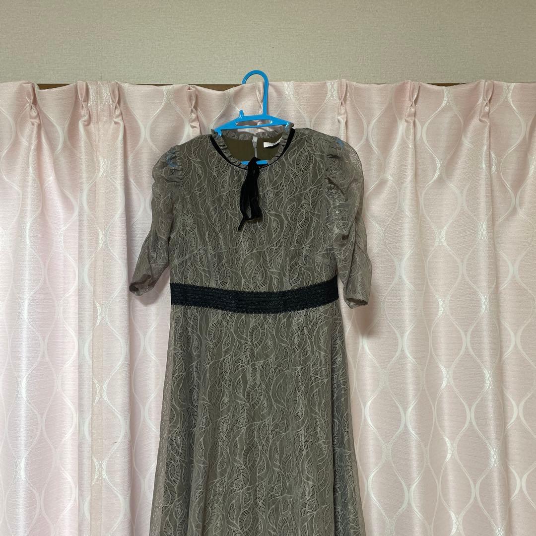 leja ウエストマークパフスリーブ総レースロングドレスワンピース　Mサイズ