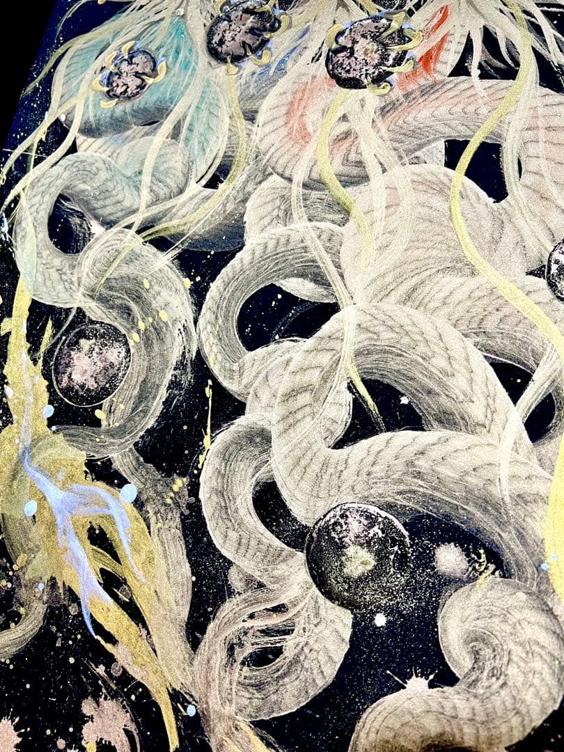 A2サイズ特大　【三柱龍神】　開運　置物　龍　絵画　一筆龍　隕石