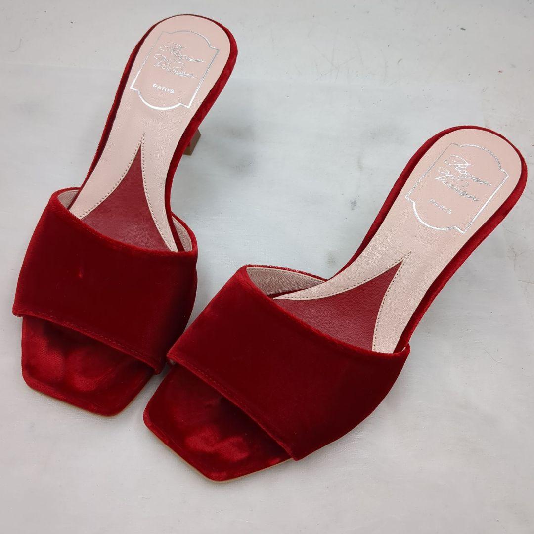 未使用級 ロジェヴィヴィエ ビジュー ヒール ベロア ミュール 36 23cm