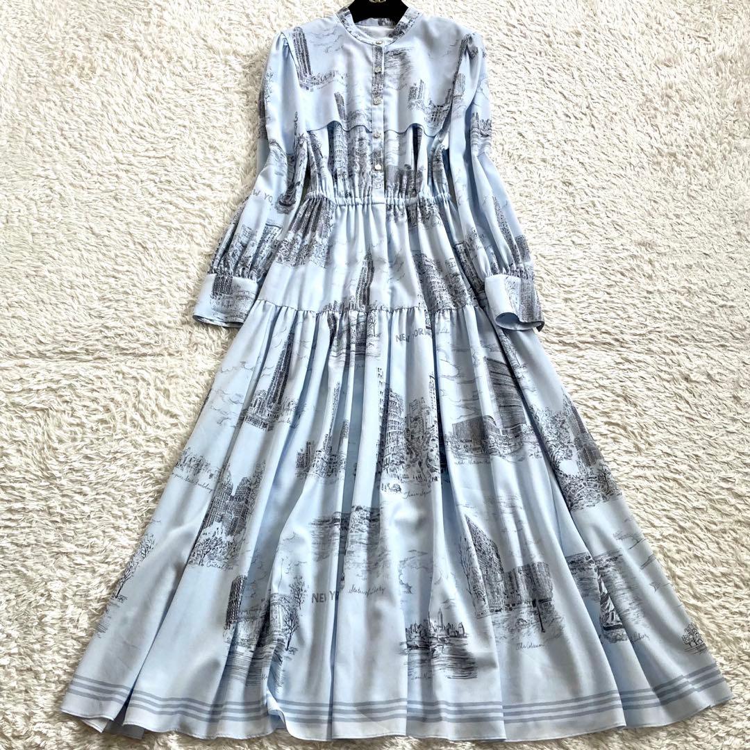 【極美品】グレースコンチネンタル ティアード NYプリント ロングワンピース