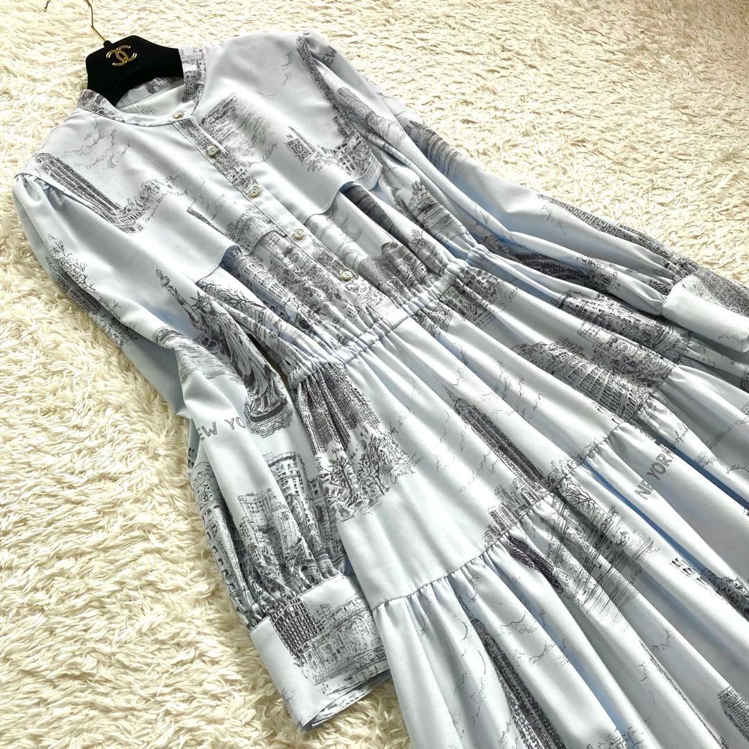 【極美品】グレースコンチネンタル ティアード NYプリント ロングワンピース