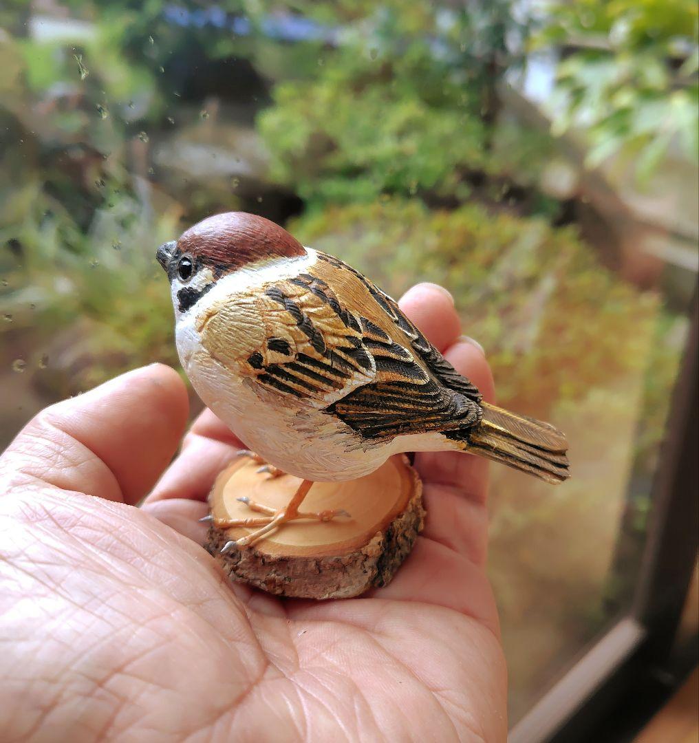 小さなバードカービング ふくらスズメ(福良雀) 野鳥 木彫り