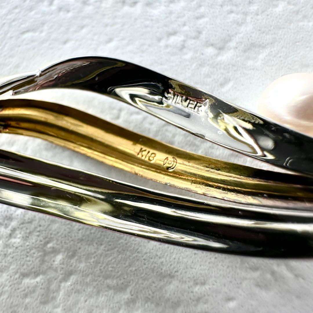 TASAKI　タサキ　3珠　パール付　コンビ　ブローチ　シルバー　K18