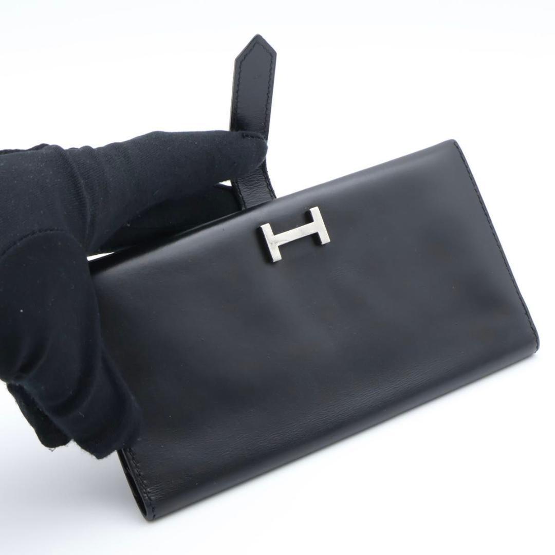 【極美品】HERMES ベアンクラシック　ボックスカーフ　長財布　黒