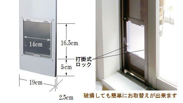 国産工事不要サッシ取付用パネルキャットドアSブラウン