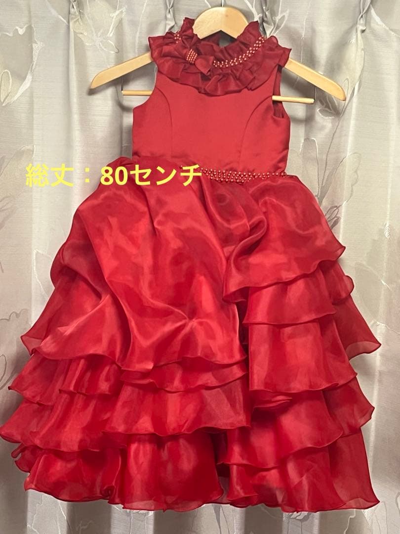 美品、赤いフリルフォーマルドレス
