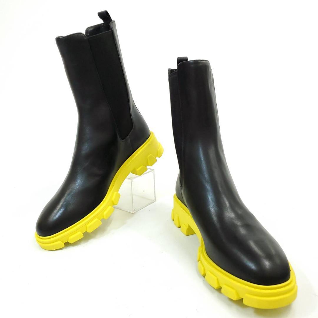 未使用　マイケルマイケルコース　レザーサイドゴアブーツ　本革　ブラック　イエロー