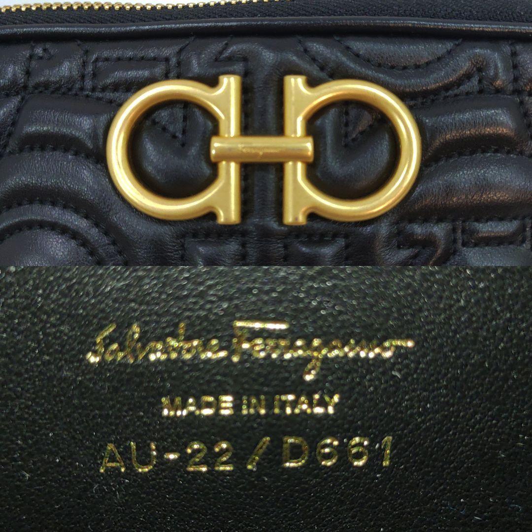 【未使用級】フェラガモ ウエストポーチ ガンチーニ キルティング レザー 黒