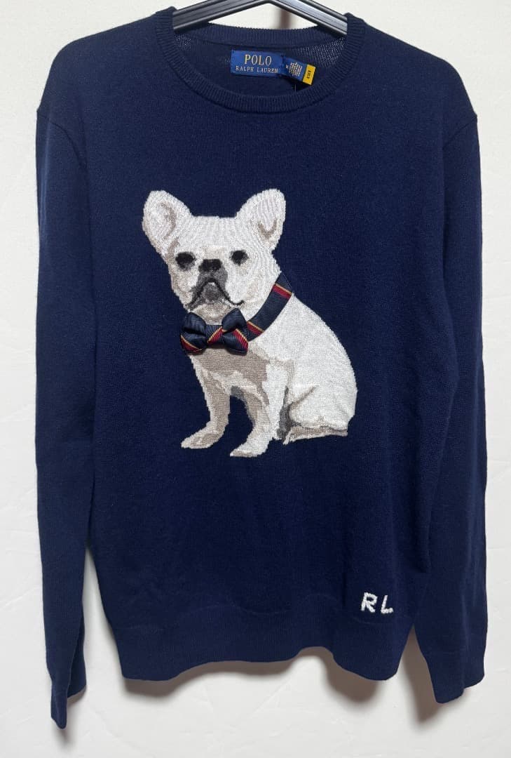 ポロラルフローレン ドッグインターシャ カシミヤセーター サイズM 新品 紺色