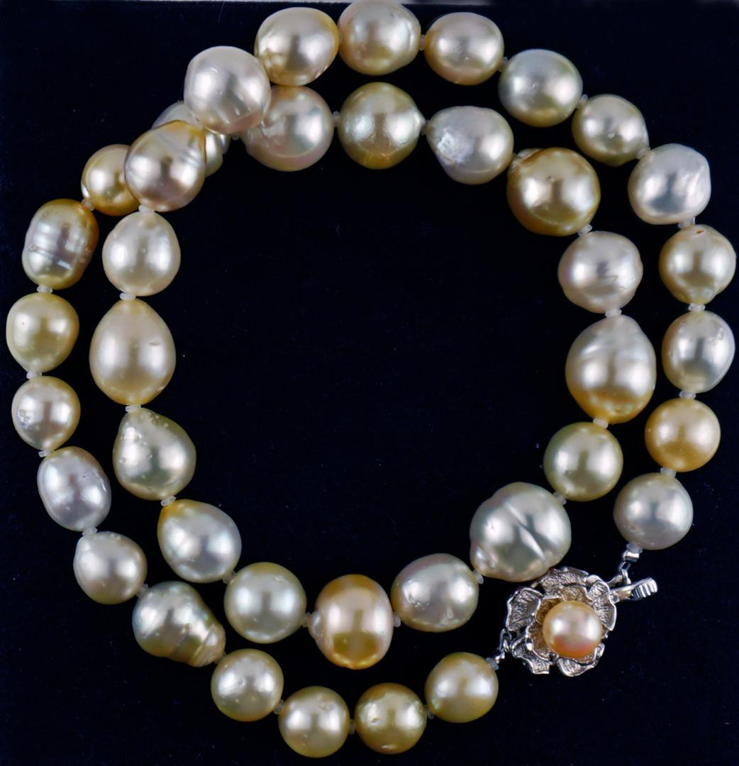 テり抜群 天然南洋白蝶真珠8.6㎜～11.5㎜ゴールドマルチカラーネックレス