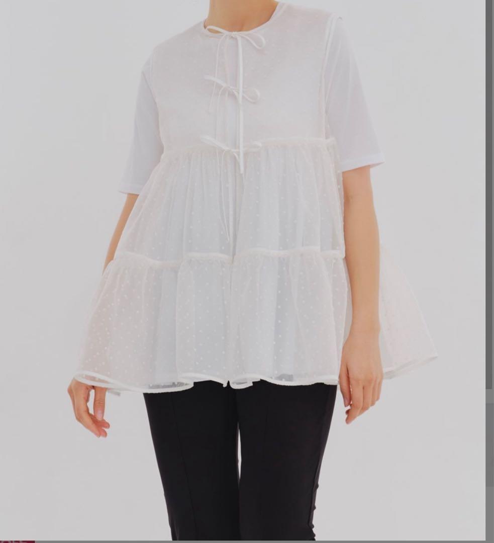 【新品未使用】yori ドットフロッキーティアードジレ　白